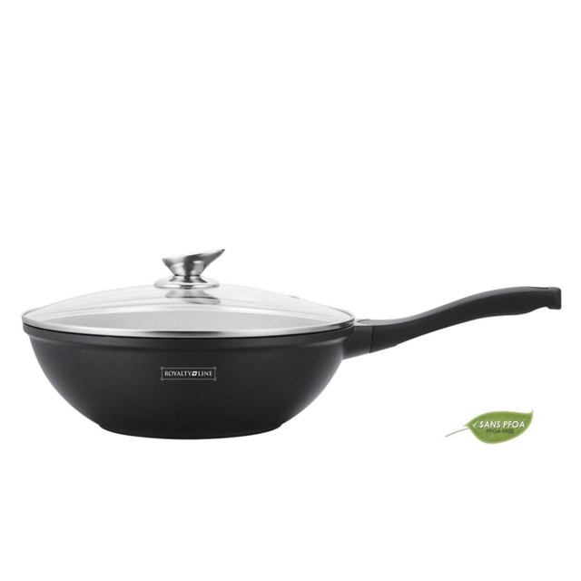 Royalty Line RL-BW30M: Padella wok in Ceramica con Rivestimento in Marmo - 30 cm